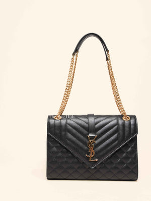Saint Laurent Black Quilted Grain De Poudre Envelope Medium Chain Shoulder Bag