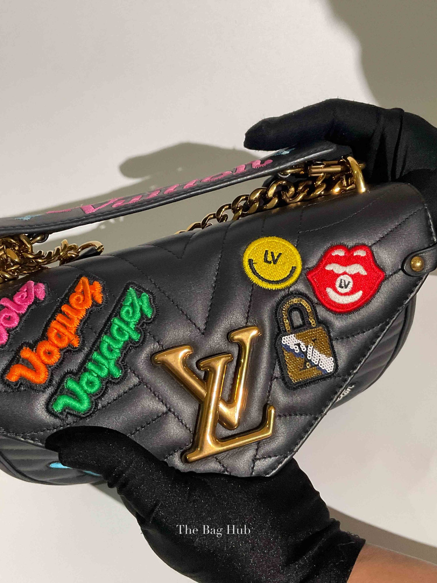 Louis Vuitton Black Quilted Leather New Wave Patches MM Chain Bag