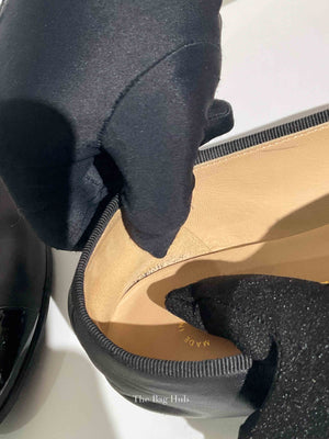 Chanel Black Patent And Leather Bow CC Cap Toe Ballet Flats Size 36.5