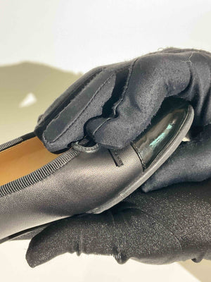 Chanel Black Patent And Leather Bow CC Cap Toe Ballet Flats Size 36.5