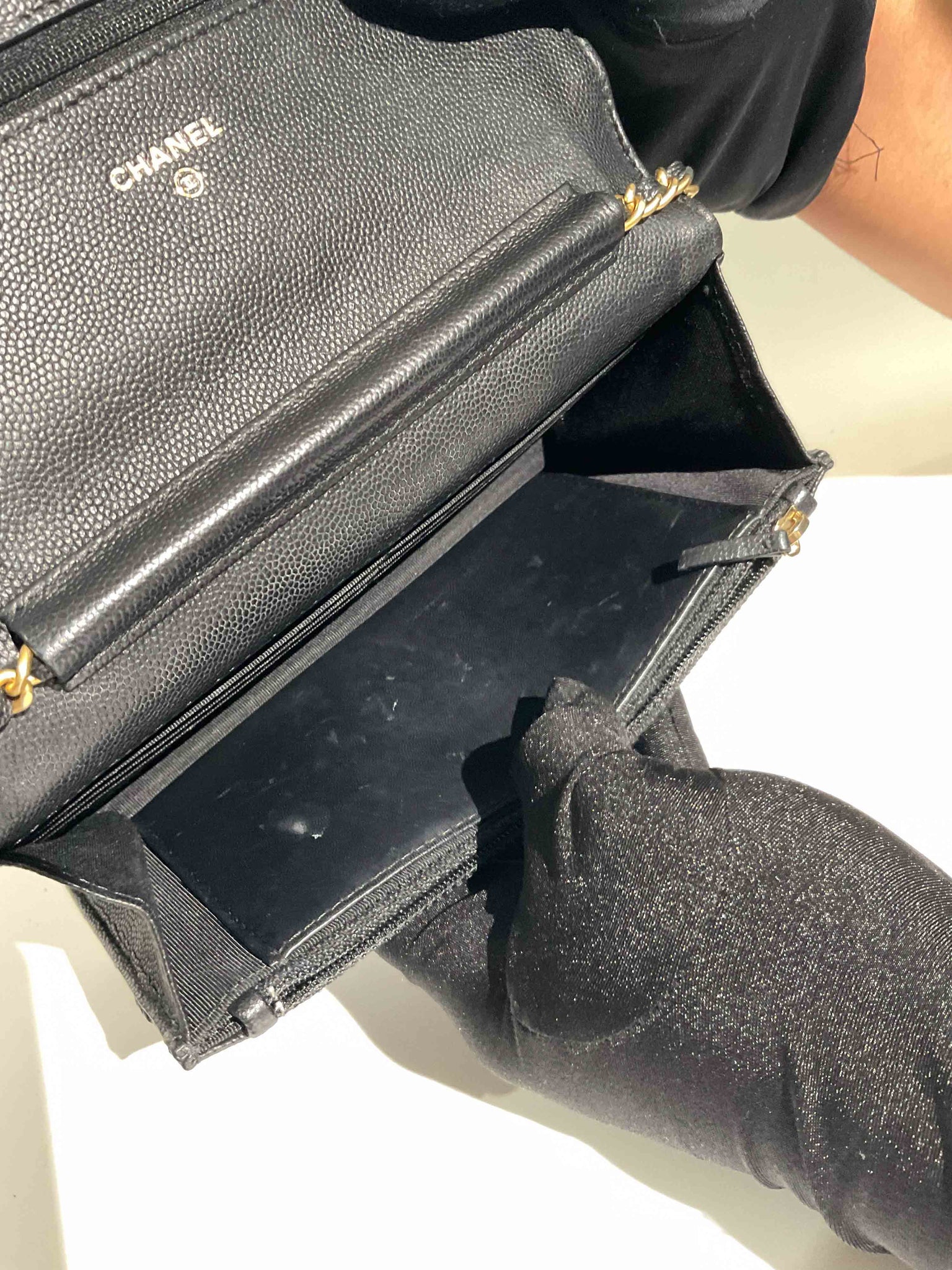 Chanel Black Chevron Caviar Classic WOC GHW