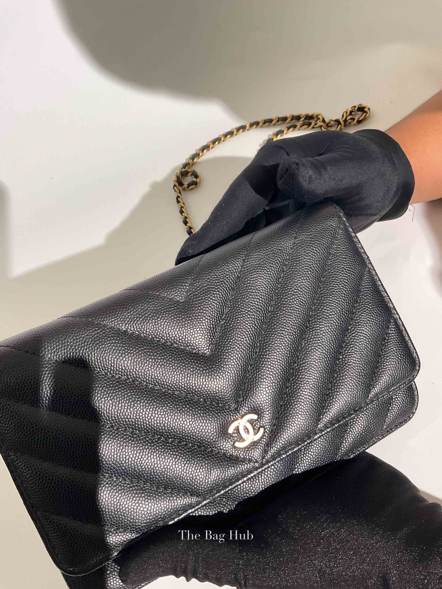 Chanel Black Chevron Caviar Classic WOC GHW