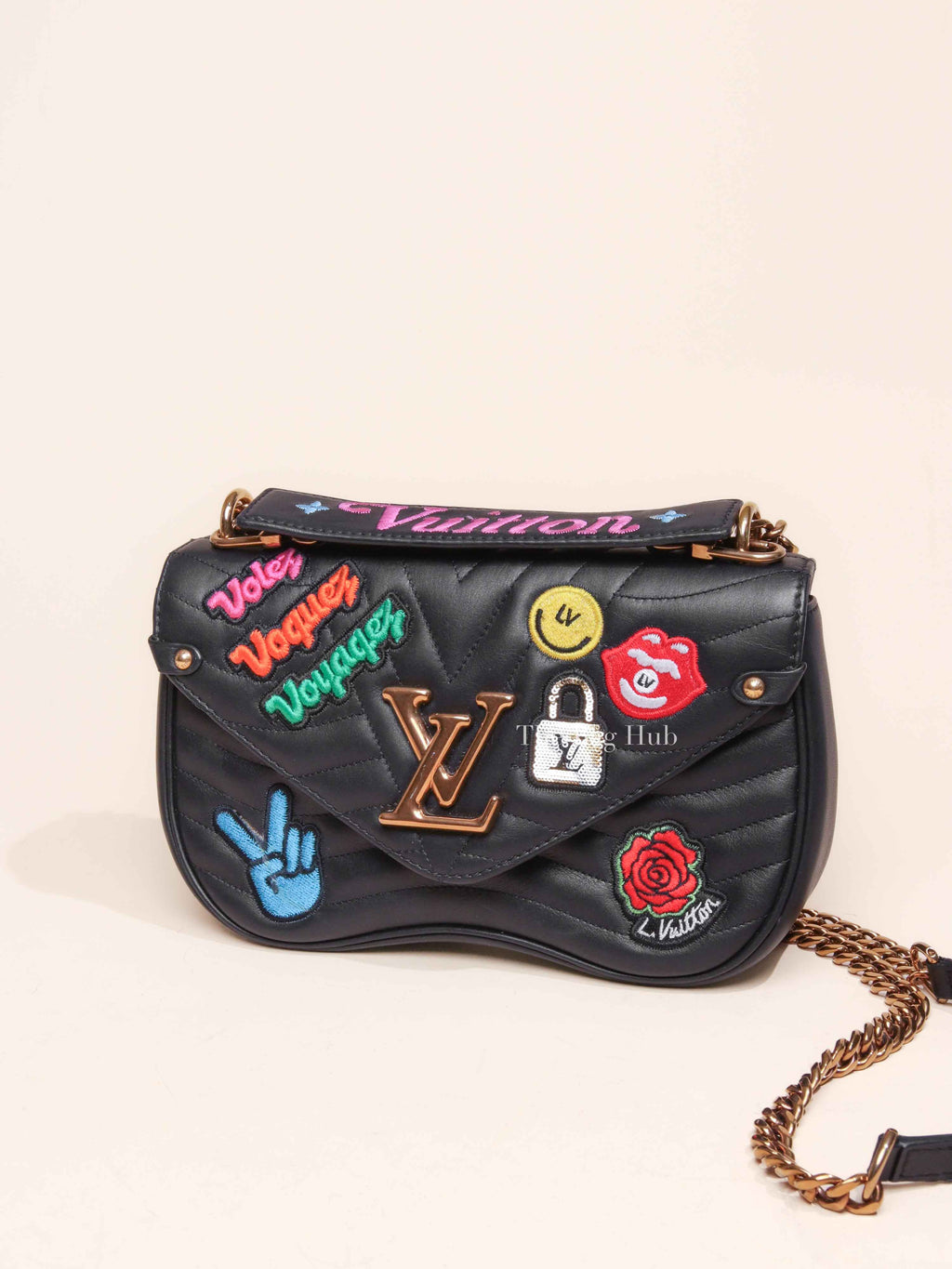 Louis Vuitton Black Quilted Leather New Wave Patches MM Chain Bag