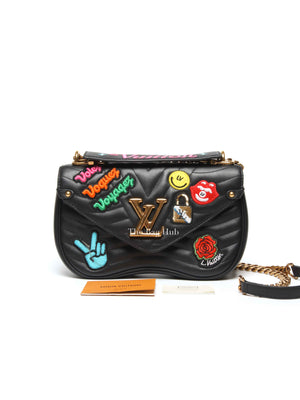 Louis Vuitton Black Quilted Leather New Wave Patches MM Chain Bag