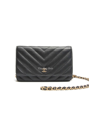 Chanel Black Chevron Caviar Classic WOC GHW