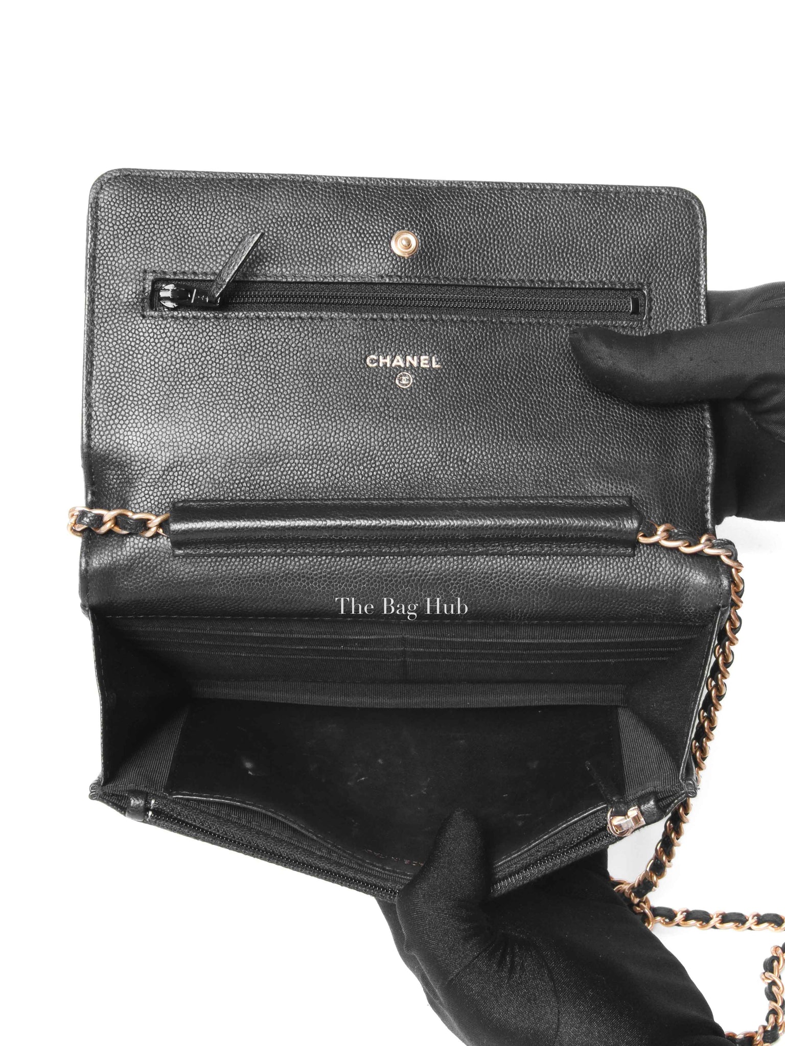 Chanel Black Chevron Caviar Classic WOC GHW