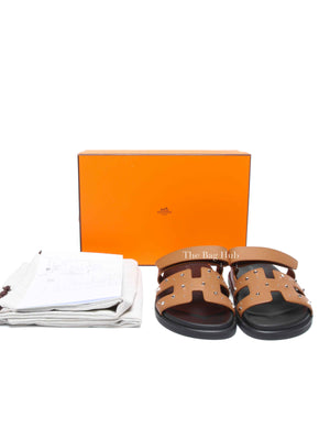 Hermes Naturel Calfskin Chypre Sandals Size 38