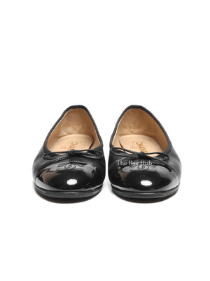 Chanel Black Patent And Leather Bow CC Cap Toe Ballet Flats Size 36.5