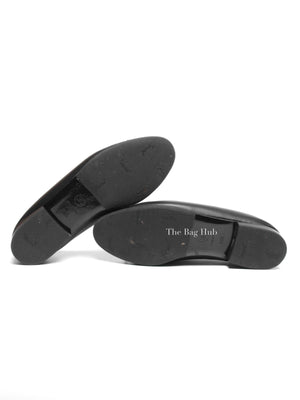 Chanel Black Patent And Leather Bow CC Cap Toe Ballet Flats Size 36.5