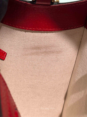 Gucci Red Grained Calfskin Web Medium Animalier Top Handle Tote Bag