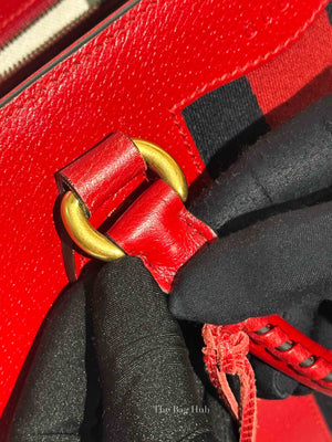 Gucci Red Grained Calfskin Web Medium Animalier Top Handle Tote Bag