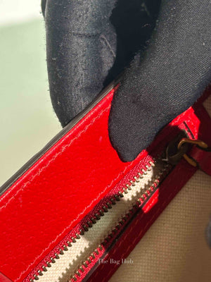 Gucci Red Grained Calfskin Web Medium Animalier Top Handle Tote Bag