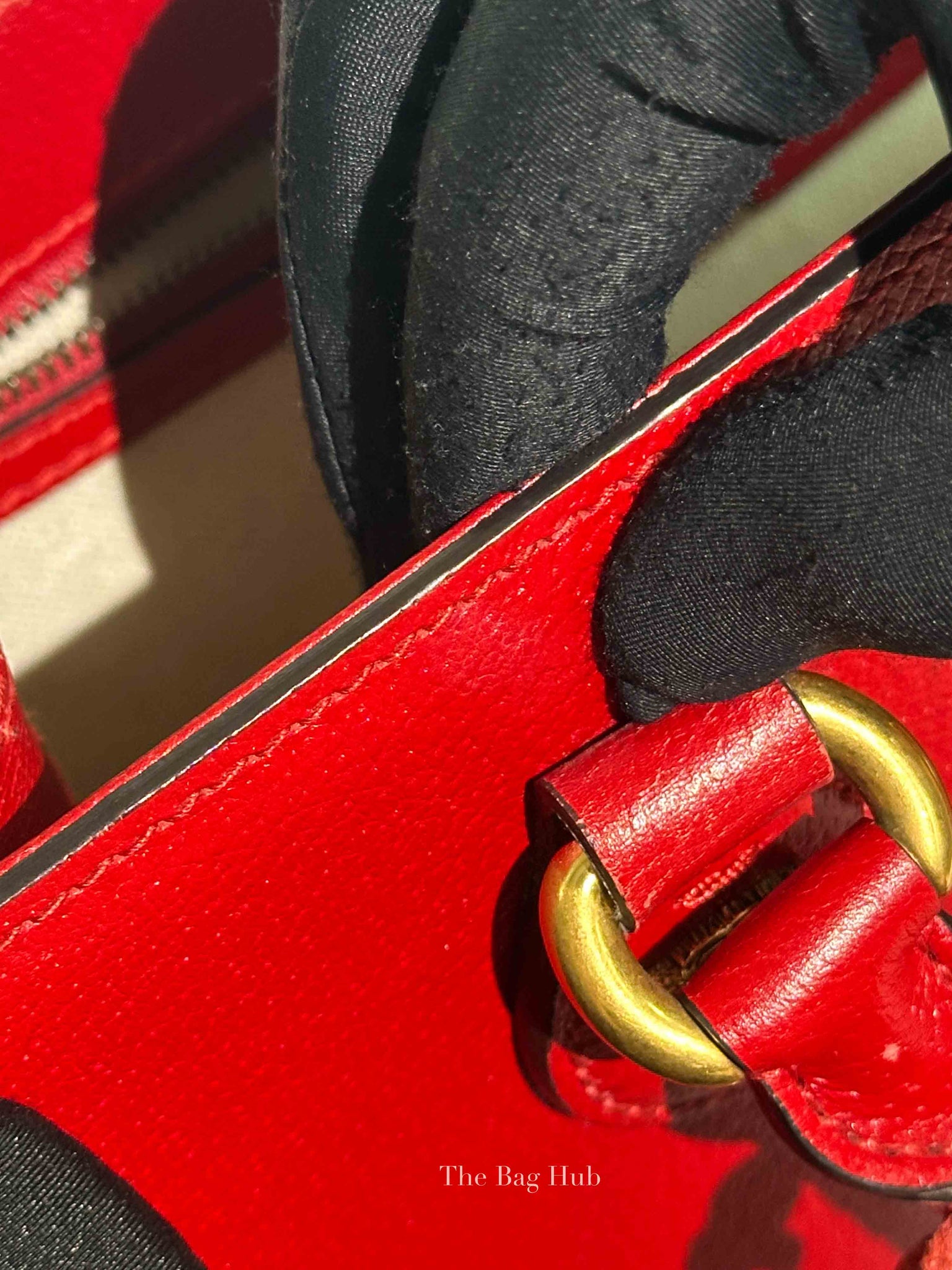 Gucci Red Grained Calfskin Web Medium Animalier Top Handle Tote Bag