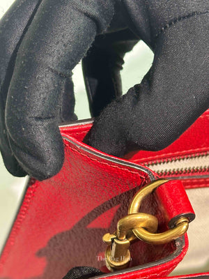 Gucci Red Grained Calfskin Web Medium Animalier Top Handle Tote Bag
