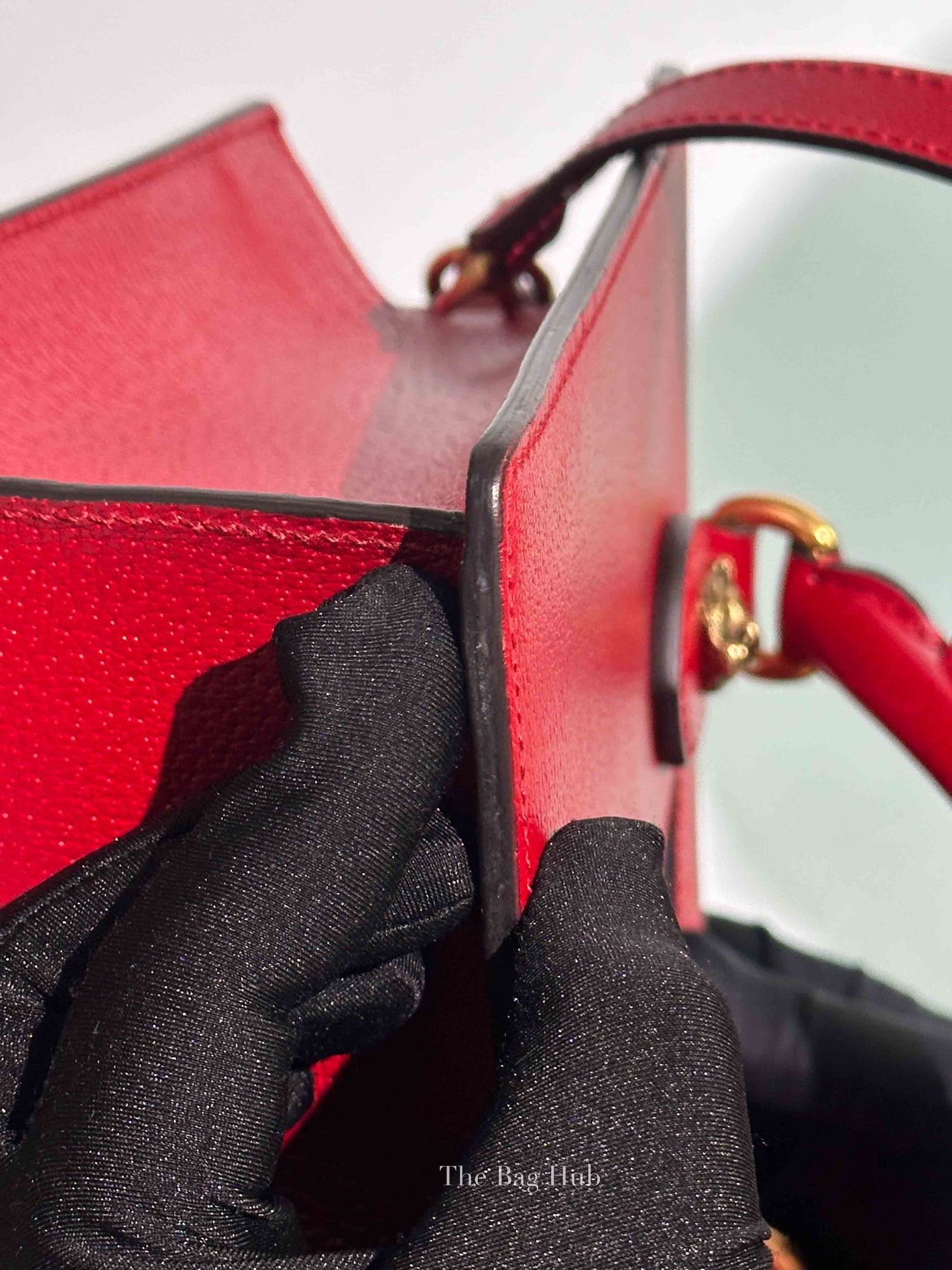 Gucci Red Grained Calfskin Web Medium Animalier Top Handle Tote Bag