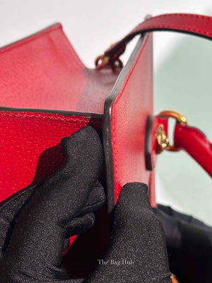 Gucci Red Grained Calfskin Web Medium Animalier Top Handle Tote Bag