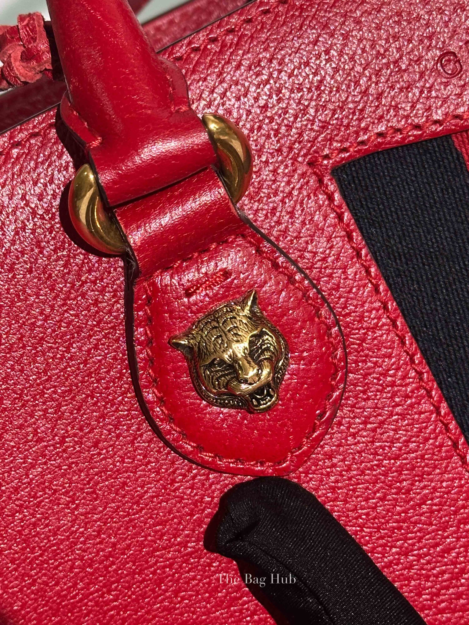 Gucci Red Grained Calfskin Web Medium Animalier Top Handle Tote Bag