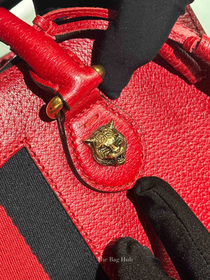 Gucci Red Grained Calfskin Web Medium Animalier Top Handle Tote Bag