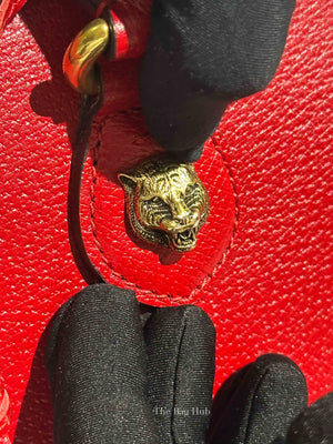 Gucci Red Grained Calfskin Web Medium Animalier Top Handle Tote Bag