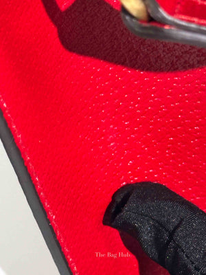 Gucci Red Grained Calfskin Web Medium Animalier Top Handle Tote Bag