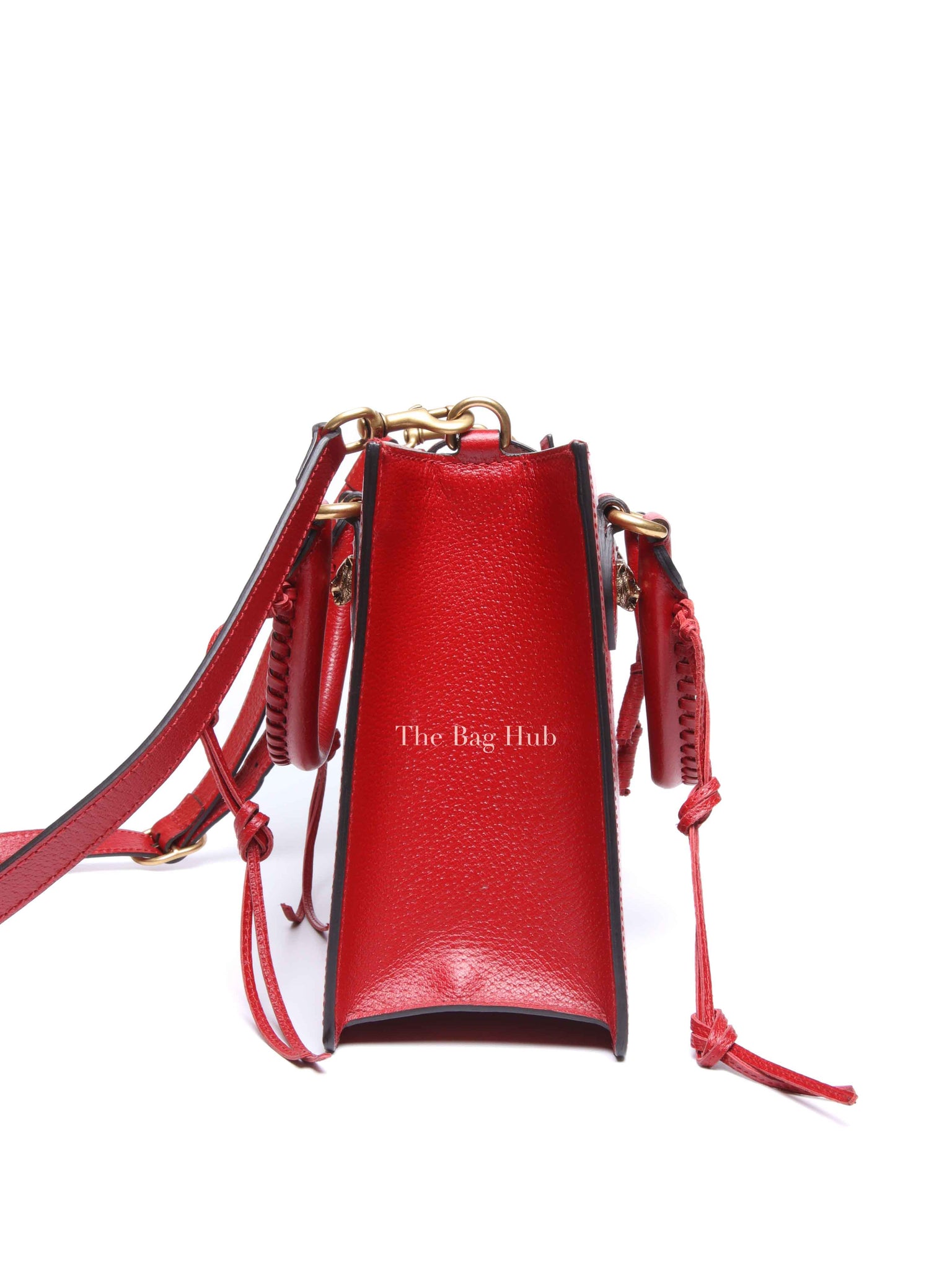 Gucci Red Grained Calfskin Web Medium Animalier Top Handle Tote Bag