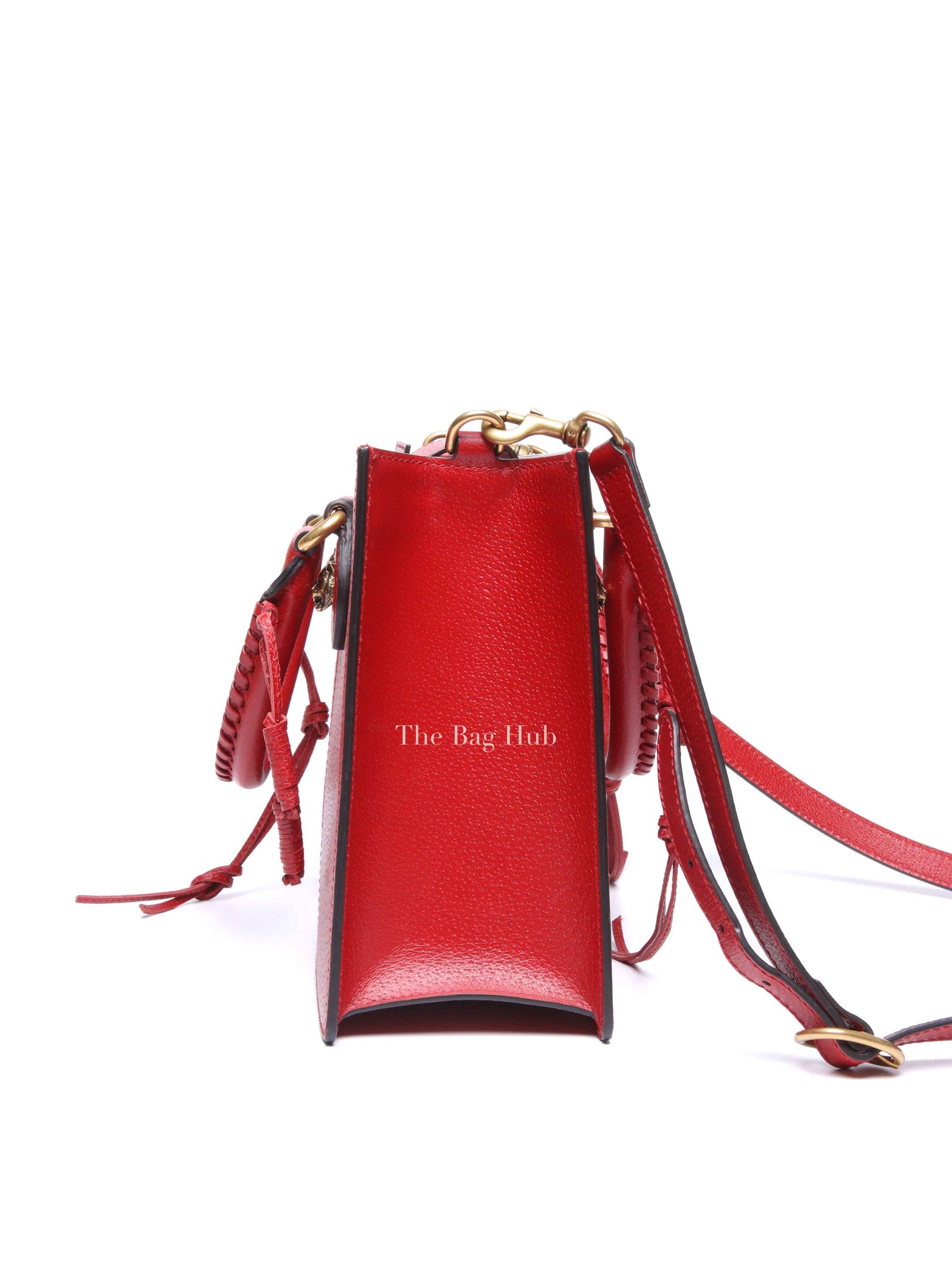Gucci Red Grained Calfskin Web Medium Animalier Top Handle Tote Bag