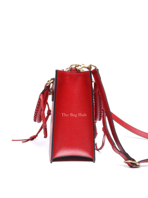 Gucci Red Grained Calfskin Web Medium Animalier Top Handle Tote Bag