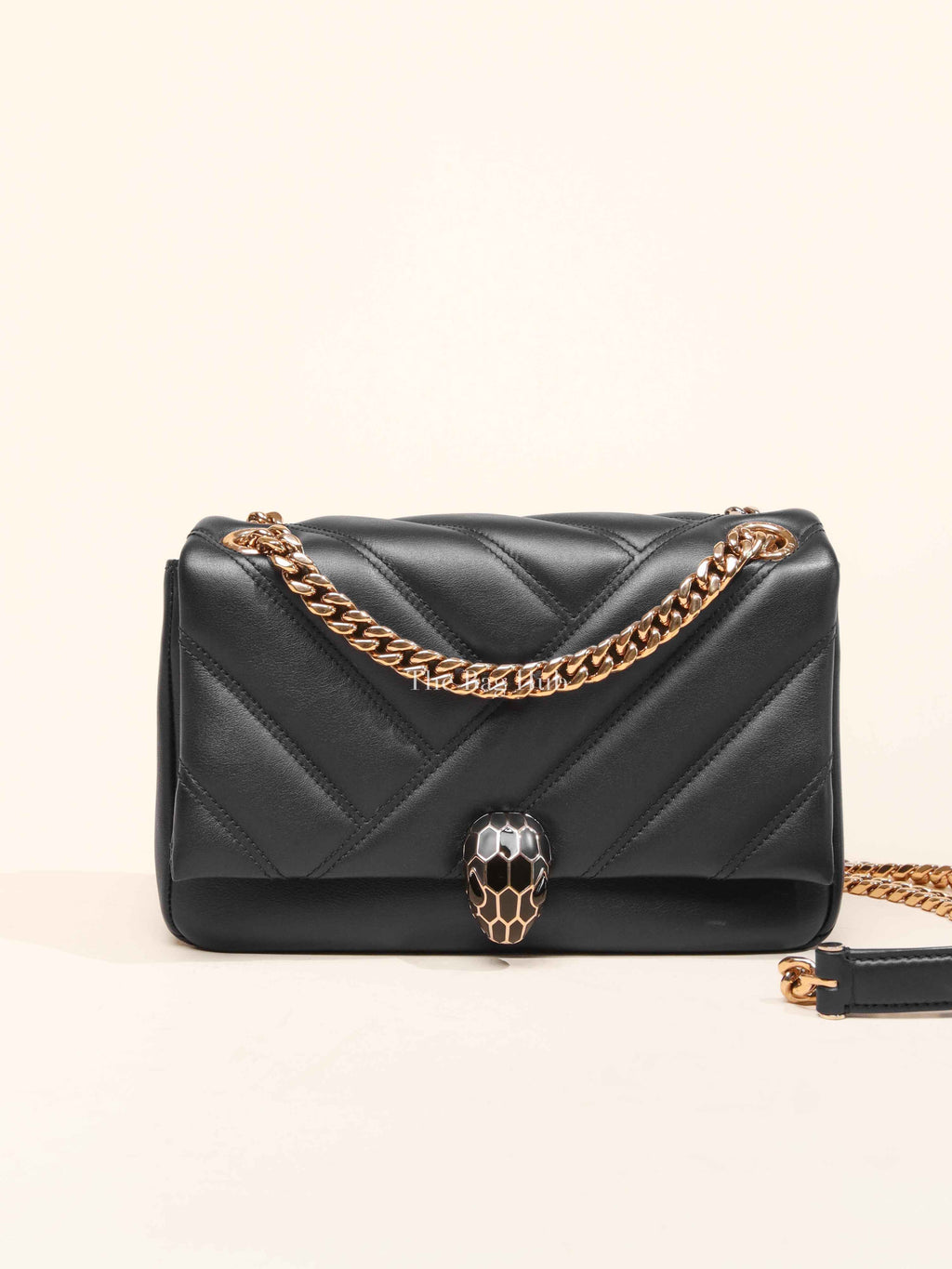 Bvlgari Black Calfskin Matelasse Small Serpenti Cabochon Shoulder Bag
