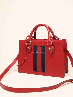 Gucci Red Grained Calfskin Web Medium Animalier Top Handle Tote Bag
