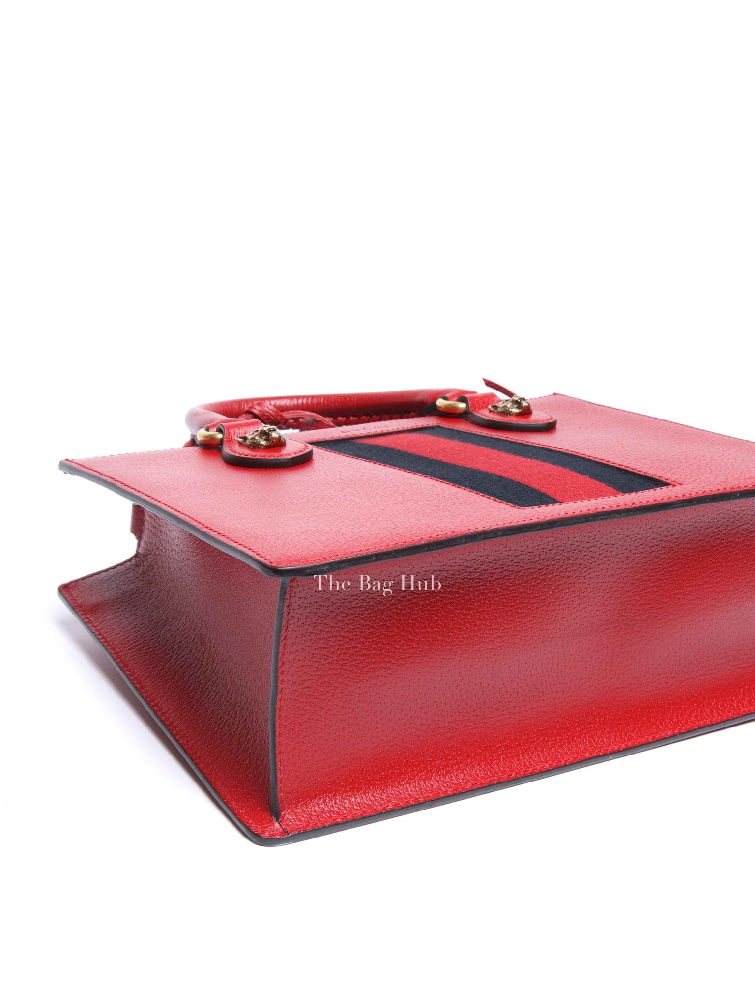 Gucci Red Grained Calfskin Web Medium Animalier Top Handle Tote Bag