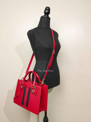 Gucci Red Grained Calfskin Web Medium Animalier Top Handle Tote Bag
