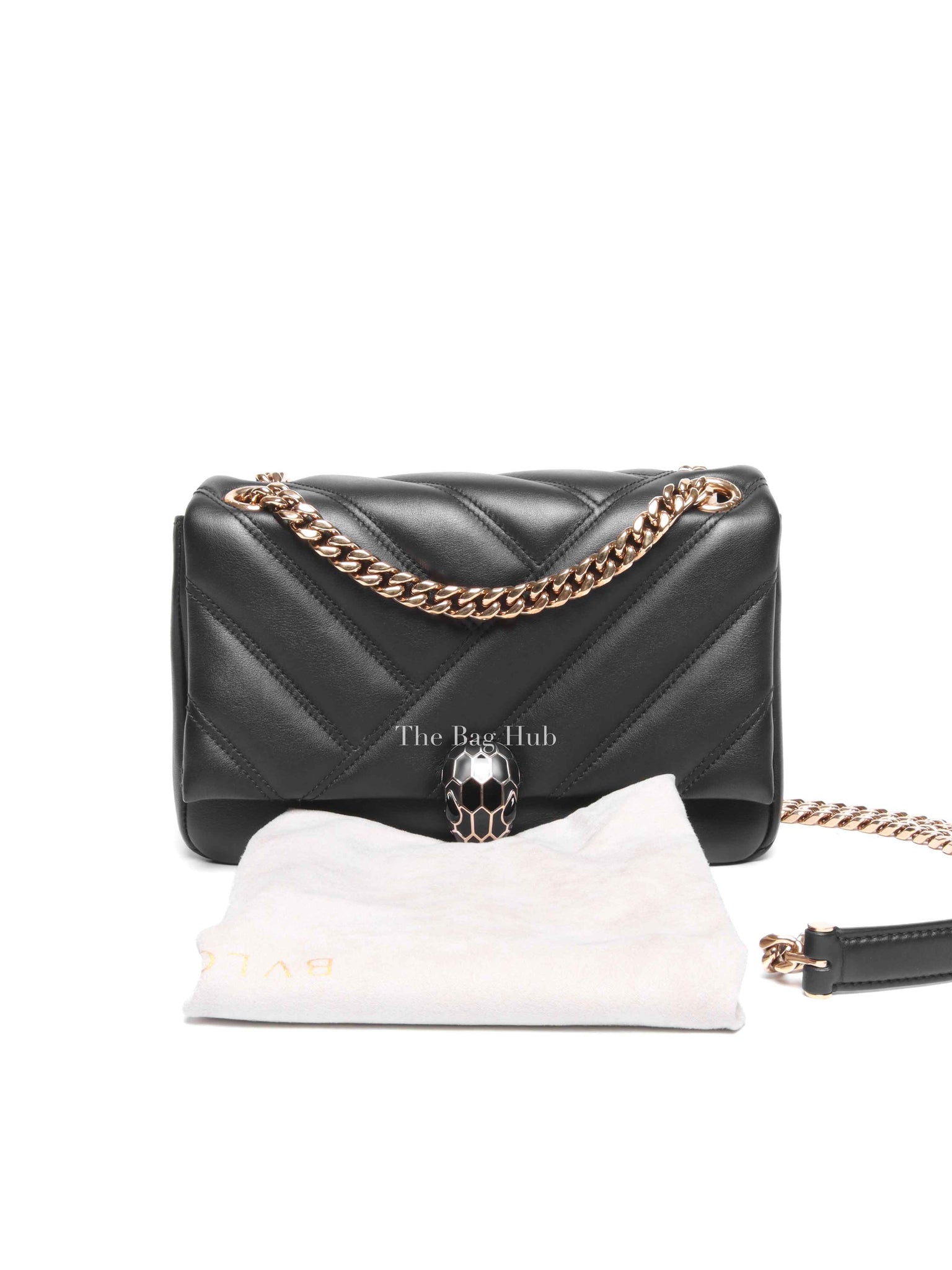 Bvlgari Black Calfskin Matelasse Small Serpenti Cabochon Shoulder Bag