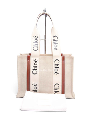 Chloe Brown Linen Canvas Medium Woody Tote Bag