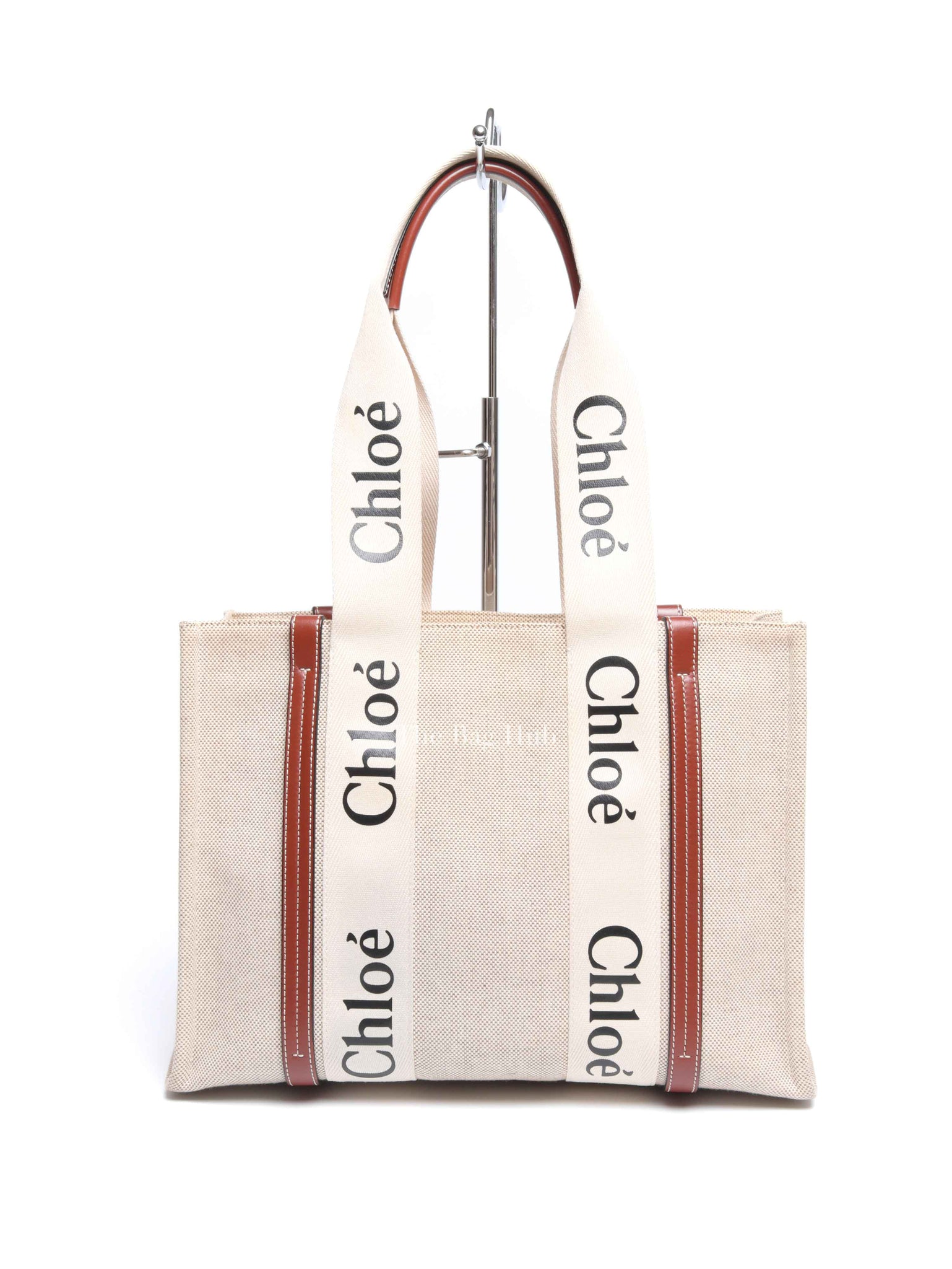 Chloe Brown Linen Canvas Medium Woody Tote Bag