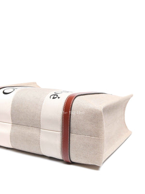 Chloe Brown Linen Canvas Medium Woody Tote Bag