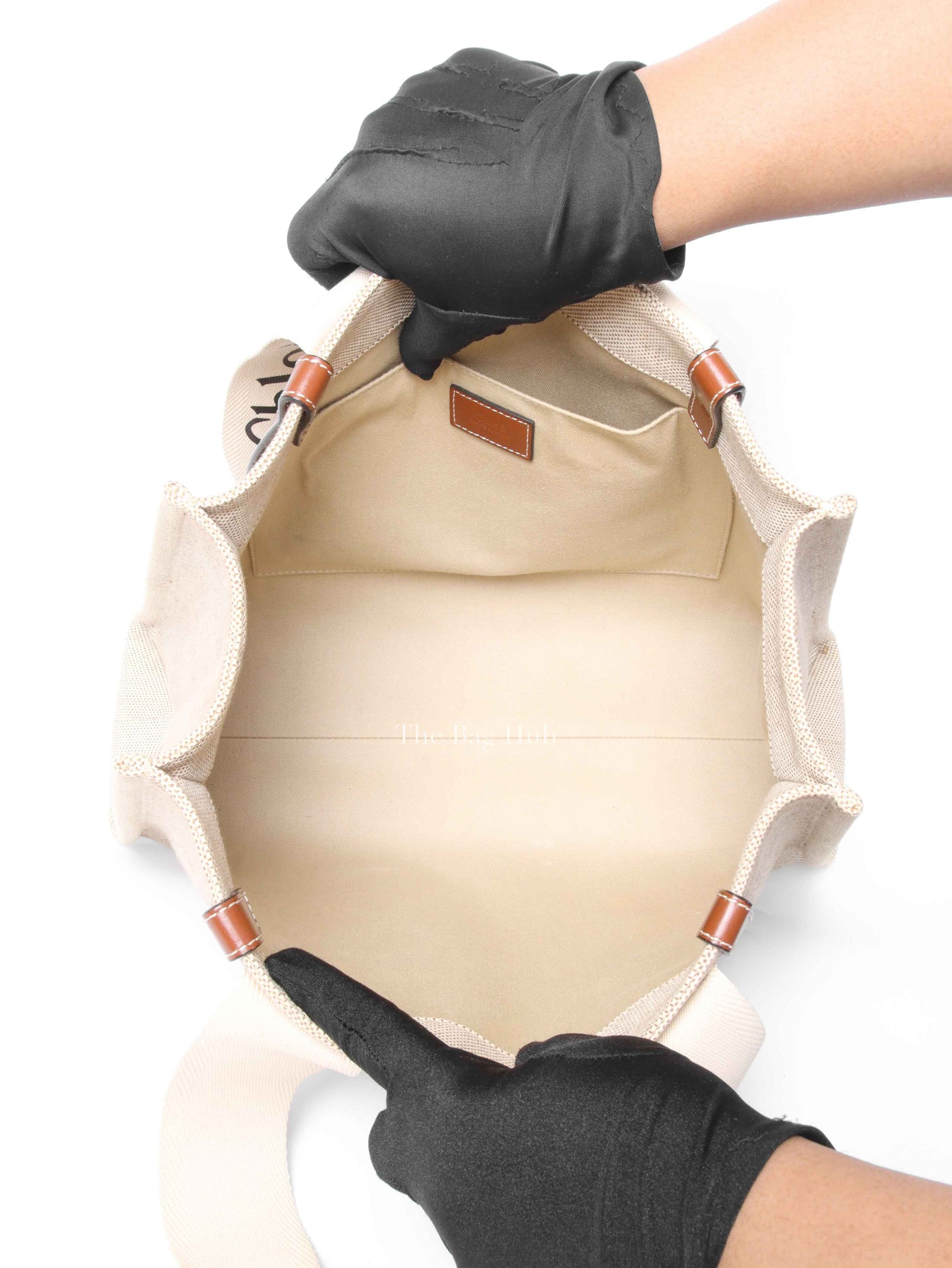 Chloe Brown Linen Canvas Medium Woody Tote Bag