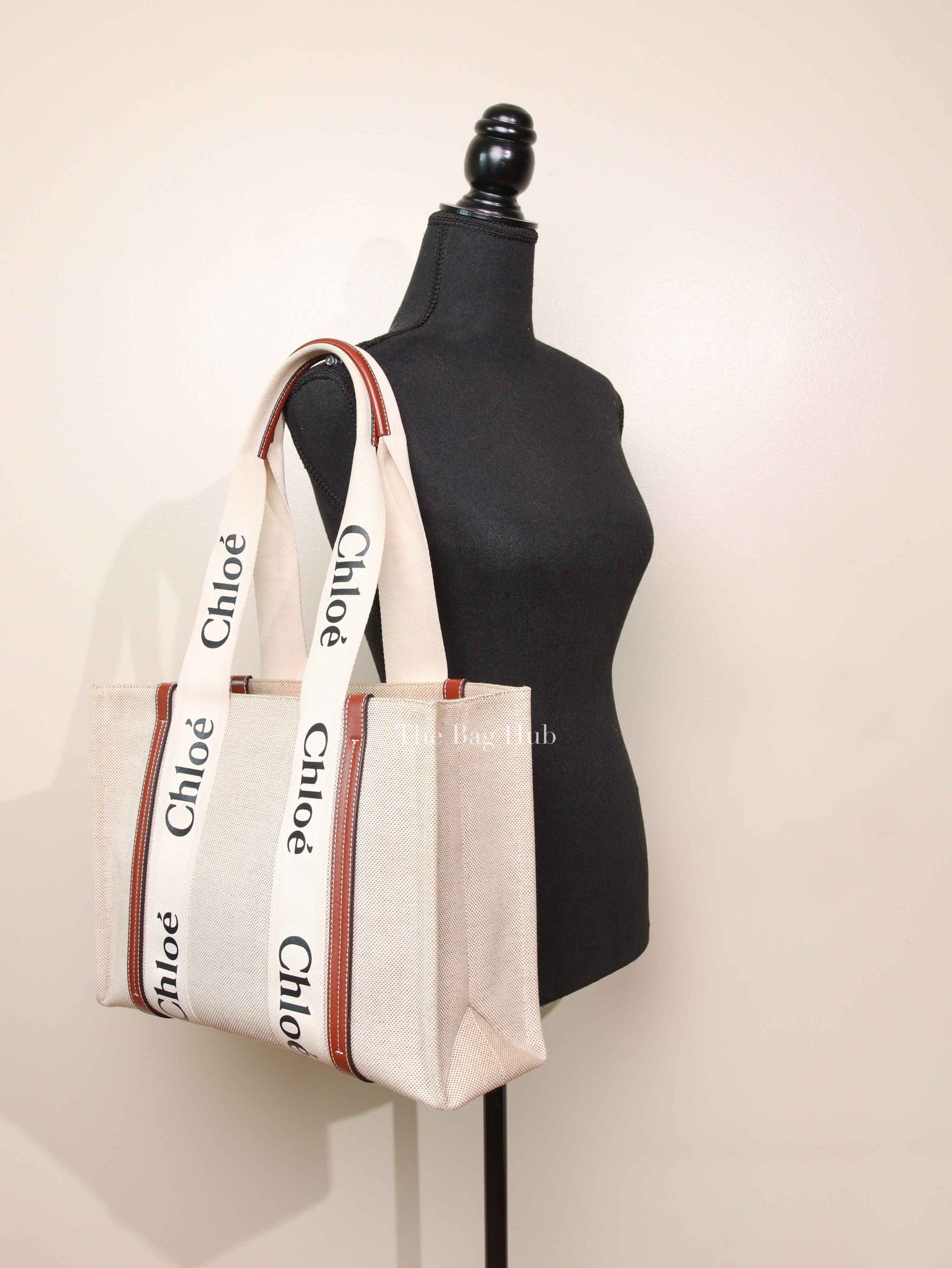 Chloe Brown Linen Canvas Medium Woody Tote Bag