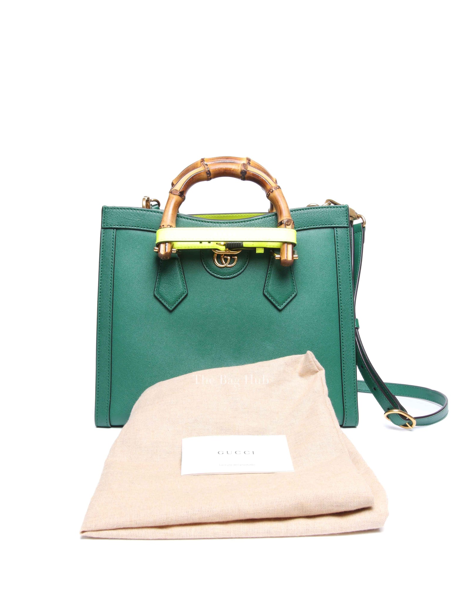 Gucci Green Leather Diana Bamboo Small Tote Bag