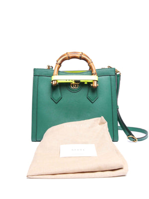 Gucci Green Leather Diana Bamboo Small Tote Bag