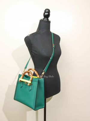 Gucci Green Leather Diana Bamboo Small Tote Bag