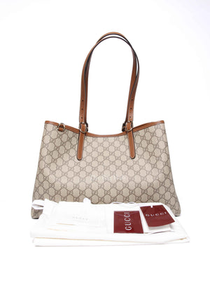 Gucci Beige/Dark Brown GG Supreme Monogram Canvas Emblem Large Tote Bag