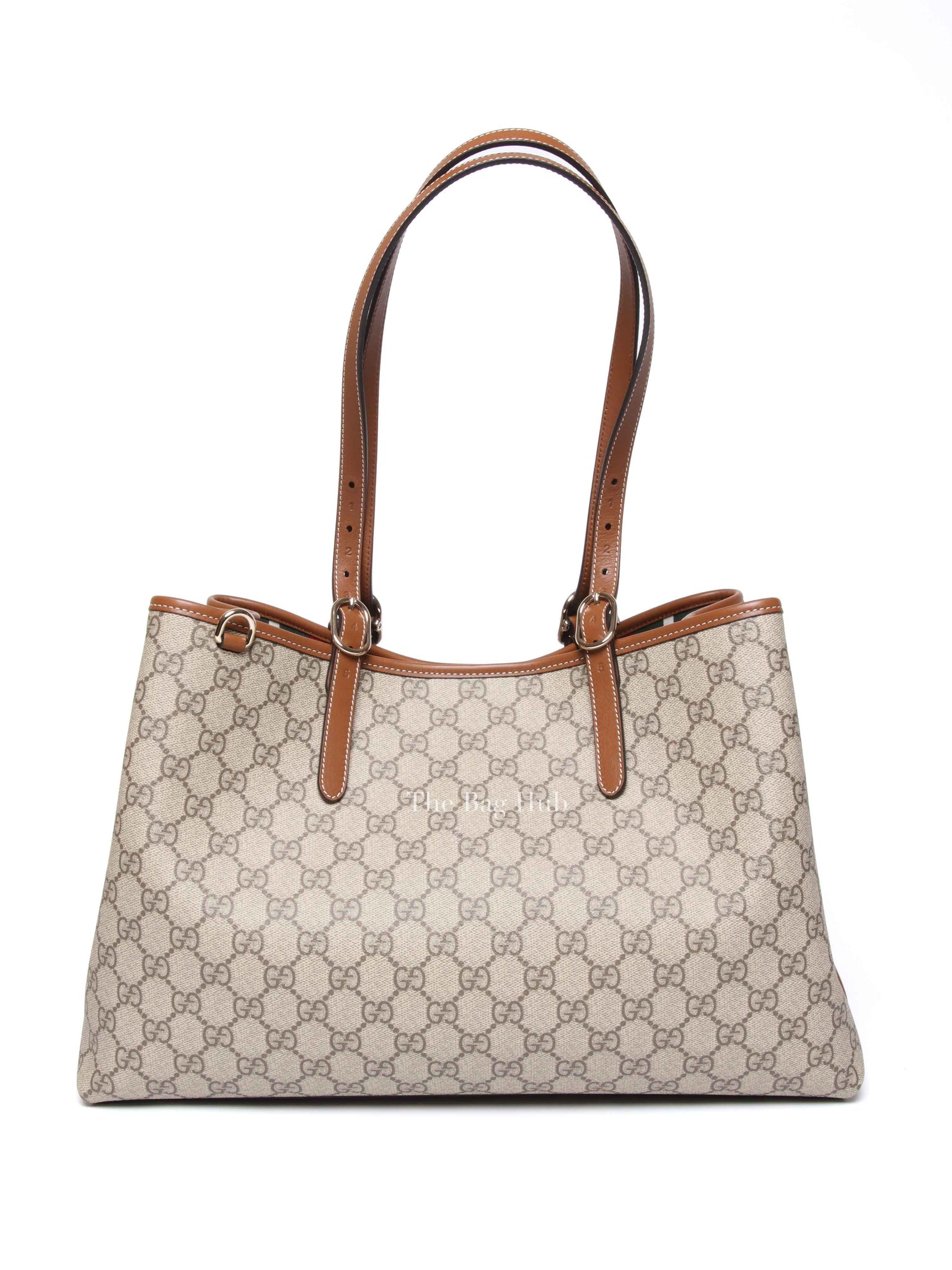 Gucci Beige/Dark Brown GG Supreme Monogram Canvas Emblem Large Tote Bag