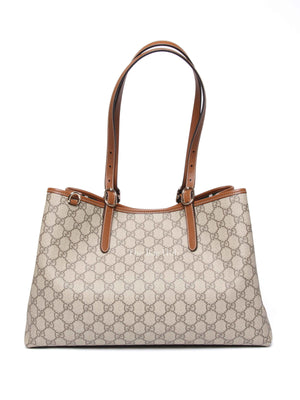 Gucci Beige/Dark Brown GG Supreme Monogram Canvas Emblem Large Tote Bag