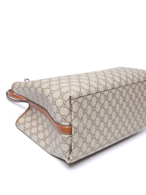 Gucci Beige/Dark Brown GG Supreme Monogram Canvas Emblem Large Tote Bag