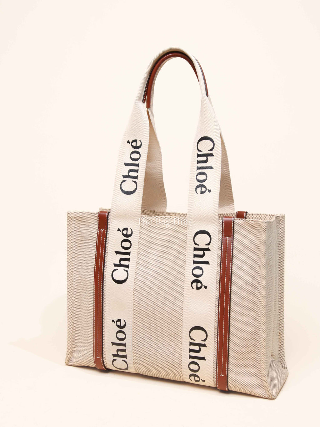 Chloe Brown Linen Canvas Medium Woody Tote Bag
