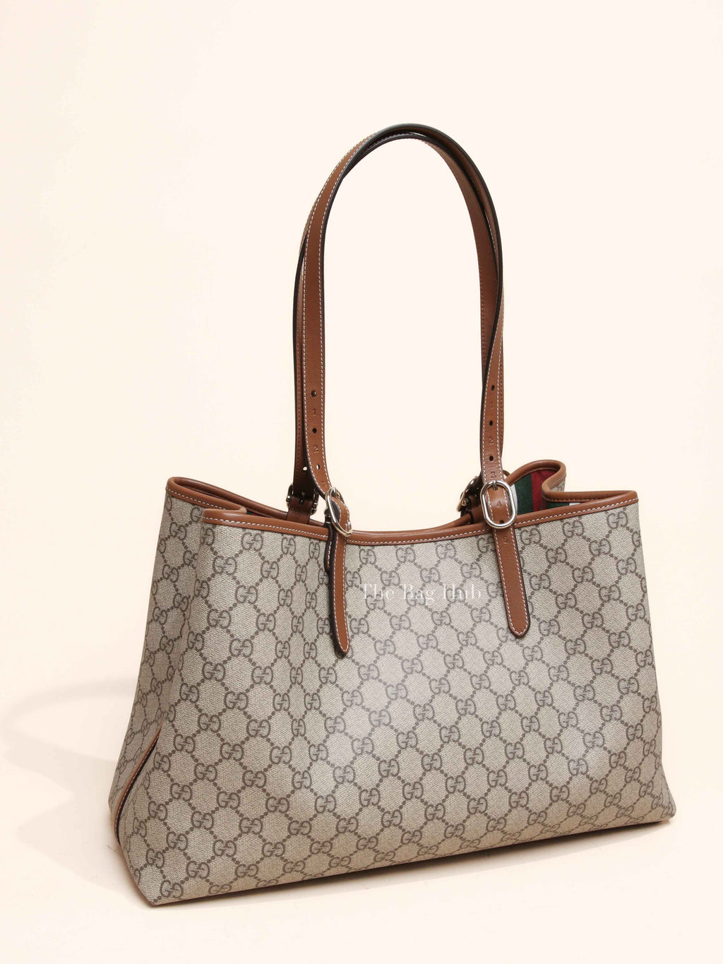 Gucci Beige/Dark Brown GG Supreme Monogram Canvas Emblem Large Tote Bag