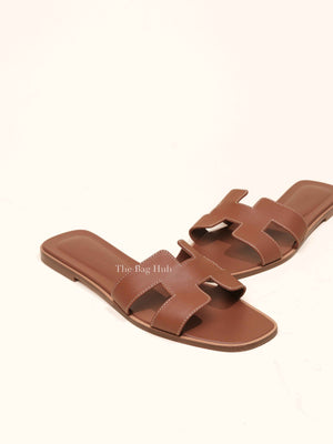 Hermes Gold Leather Oran Sandals Size 39.5