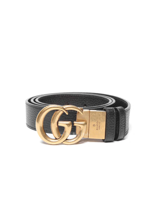 Gucci Black Leather Reversible GG Marmont Belt GHW 90/36