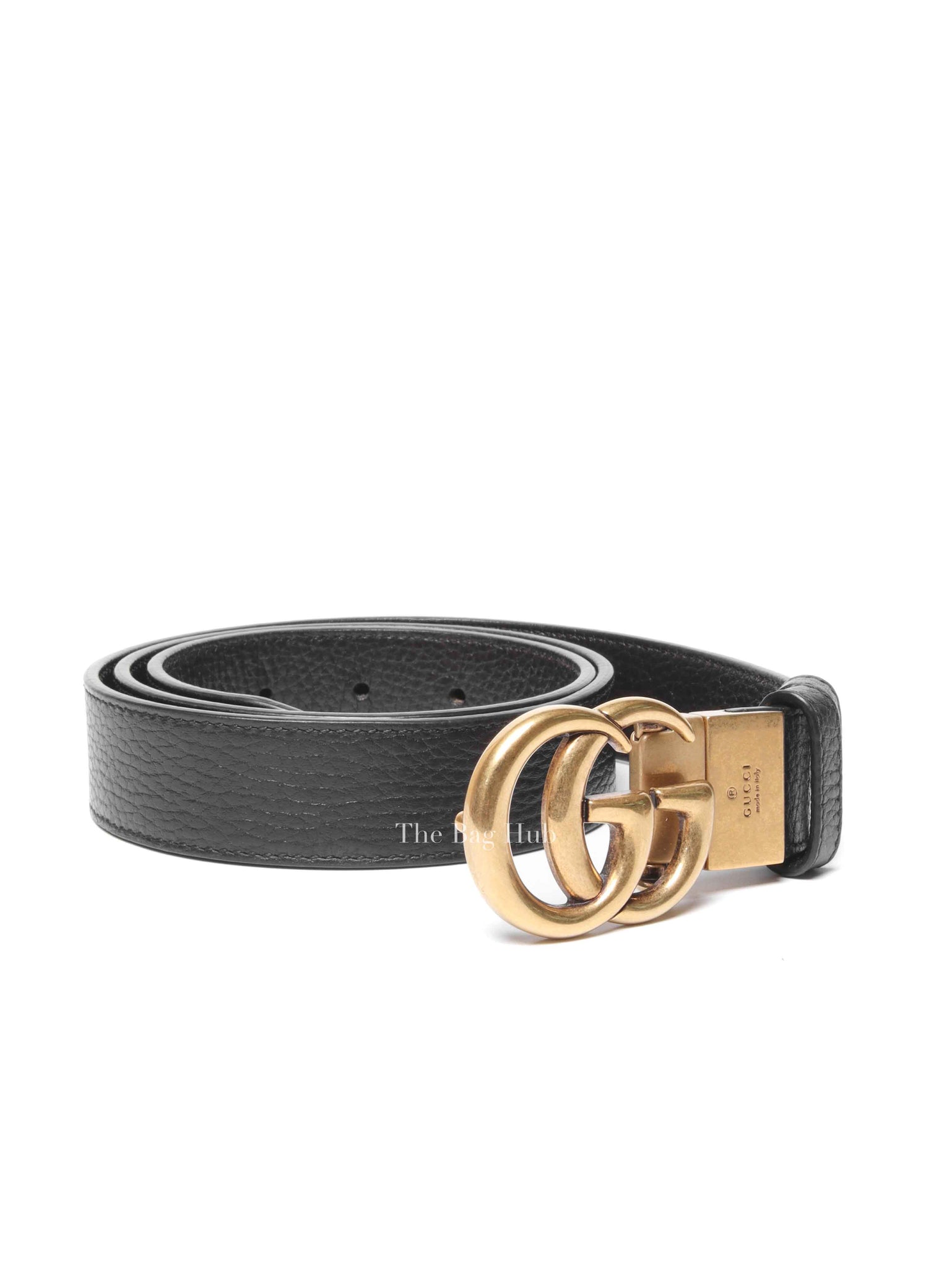 Gucci Black Leather Reversible GG Marmont Belt GHW 90/36