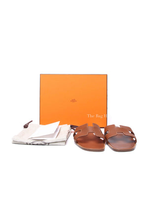 Hermes Gold Leather Oran Sandals Size 39.5